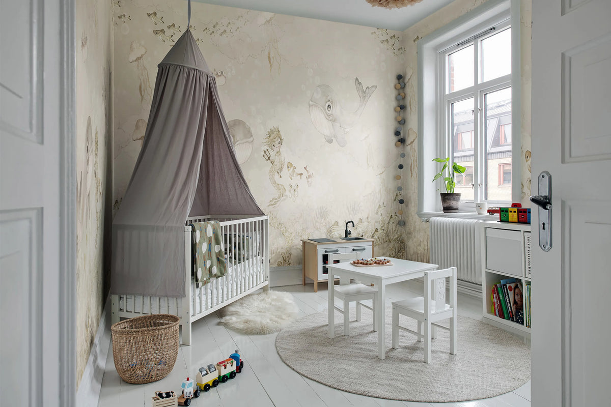 Water Song, Off White Mural Wallpaper - room preview 03