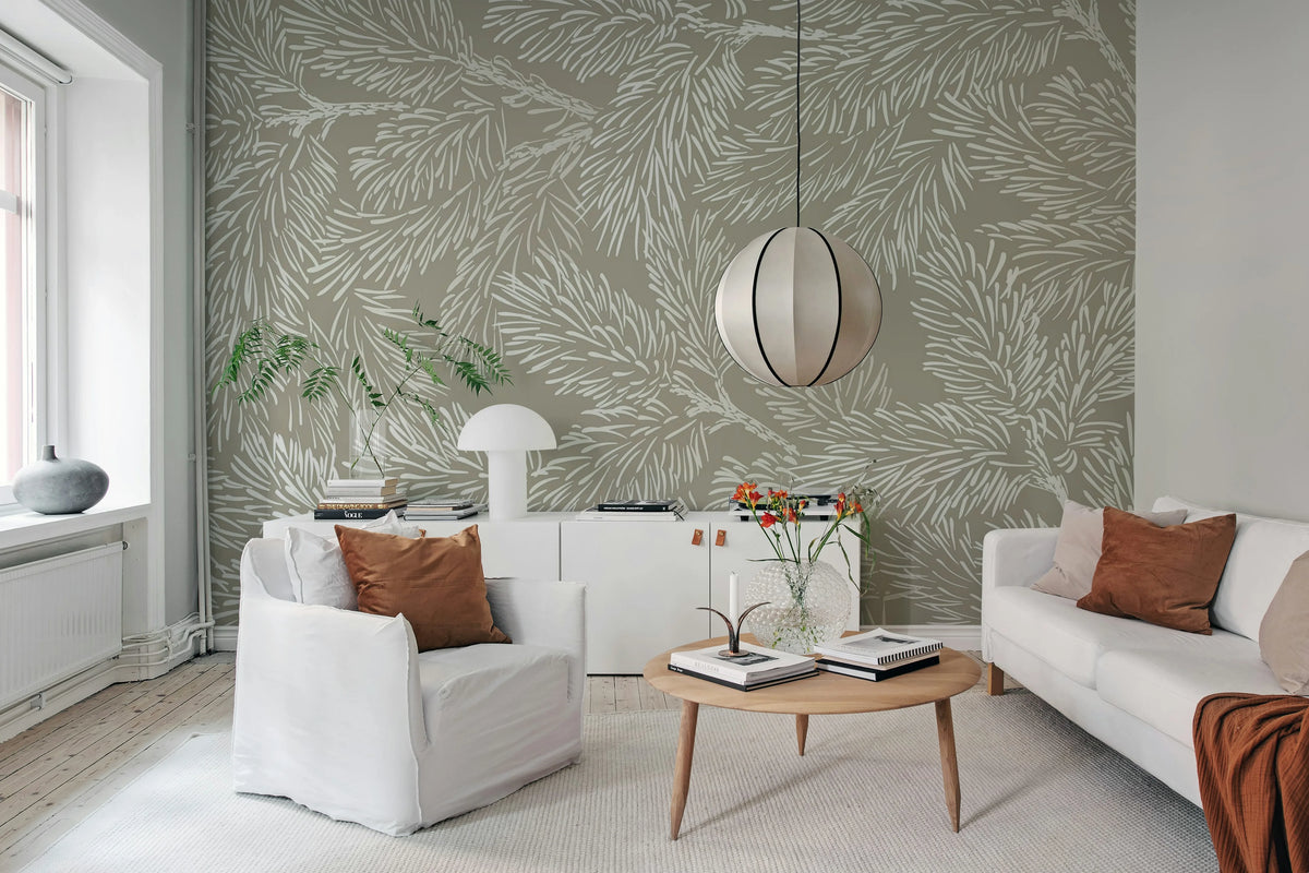 Fir Twig, Gray Mural Wallpaper - room preview 03