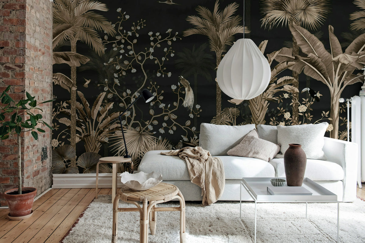 Magnolia Jungle, Black Mural Wallpaper - room preview 03