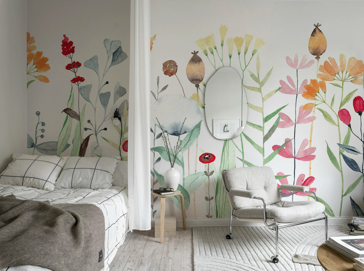 Watercolor Meadow, Pastel Mural Wallpaper - room preview 03