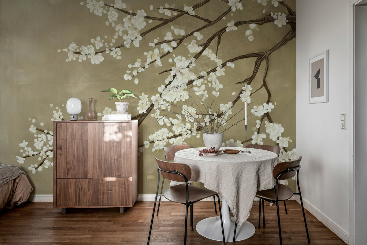 Sakura Branch, Beige Mural Wallpaper - room preview 03