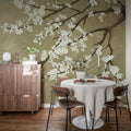 Sakura Branch, Beige Mural Wallpaper - room preview 03