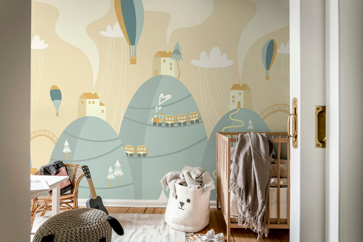 Mountain Village, Pastel Mural Wallpaper - room preview 03
