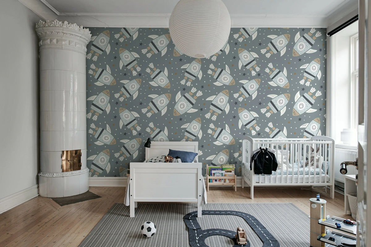 Rockets, Gray Mural Wallpaper - room preview 03