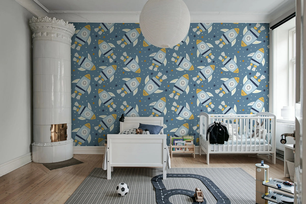 Rockets, Blue Mural Wallpaper - room preview 03