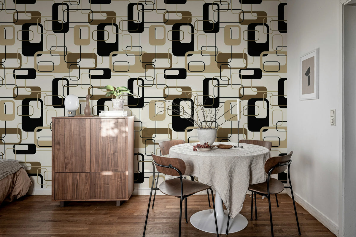 Retro Squares, Beige Mural Wallpaper - room preview 03