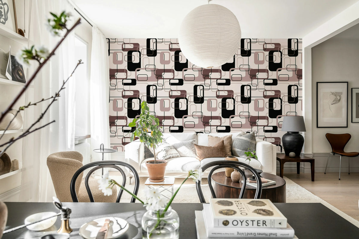 Retro Squares, Plum Mural Wallpaper - room preview 03