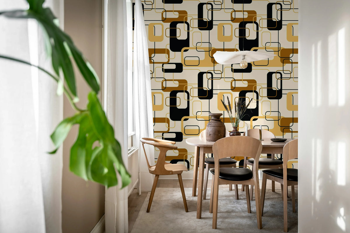 Retro Squares, Brown Mural Wallpaper - room preview 03