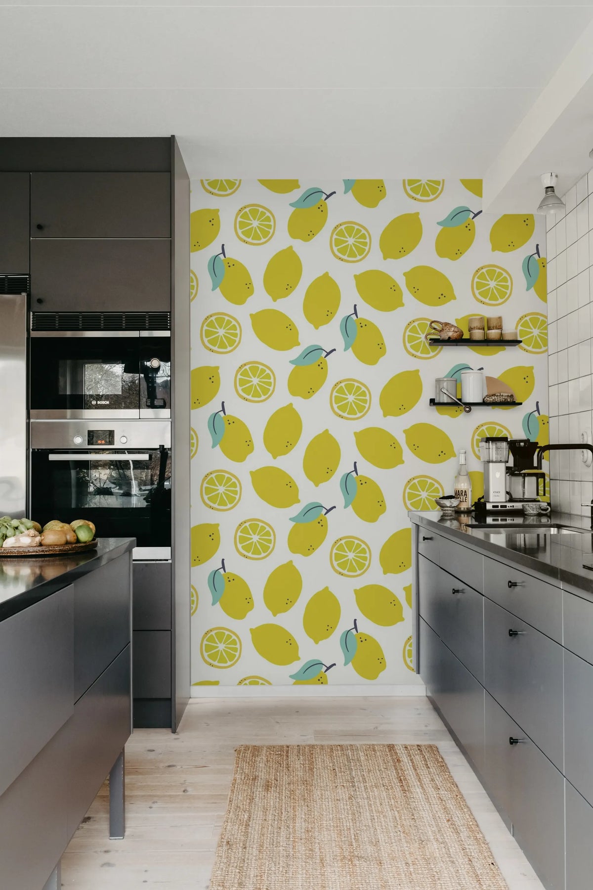Lemons, Yellow Mural Wallpaper - room preview 03