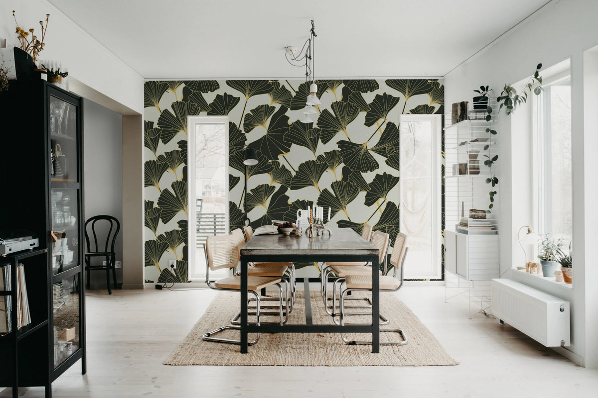 Big Ginko, Black & White Mural Wallpaper - room preview 03
