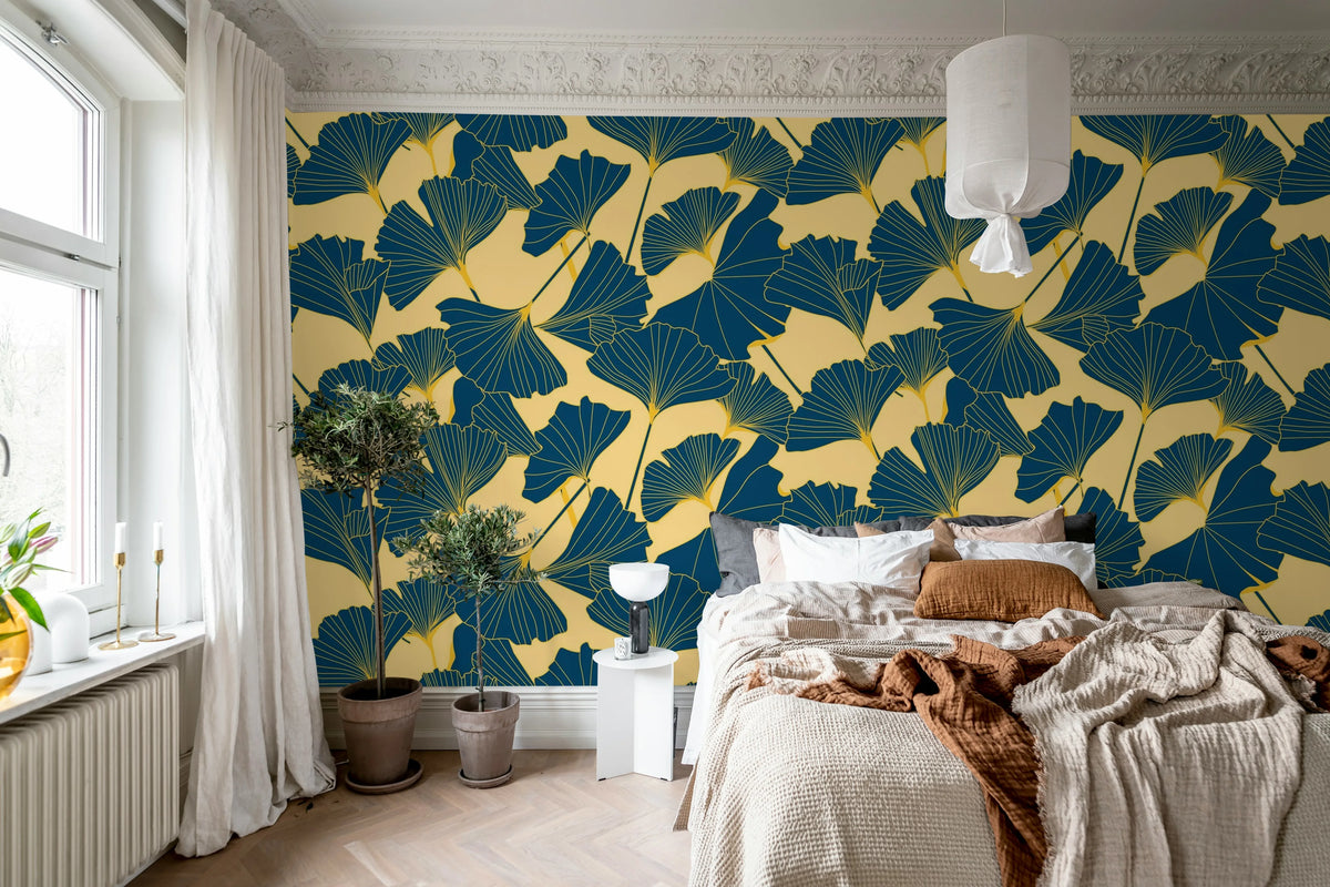 Big Ginko, Petrol Mural Wallpaper - room preview 03