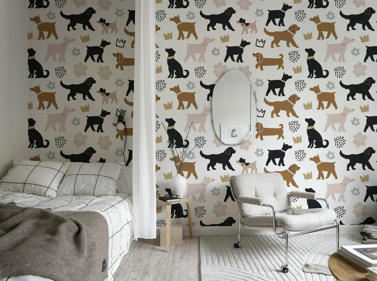 Dog Walk, Brown Mural Wallpaper - room preview 03
