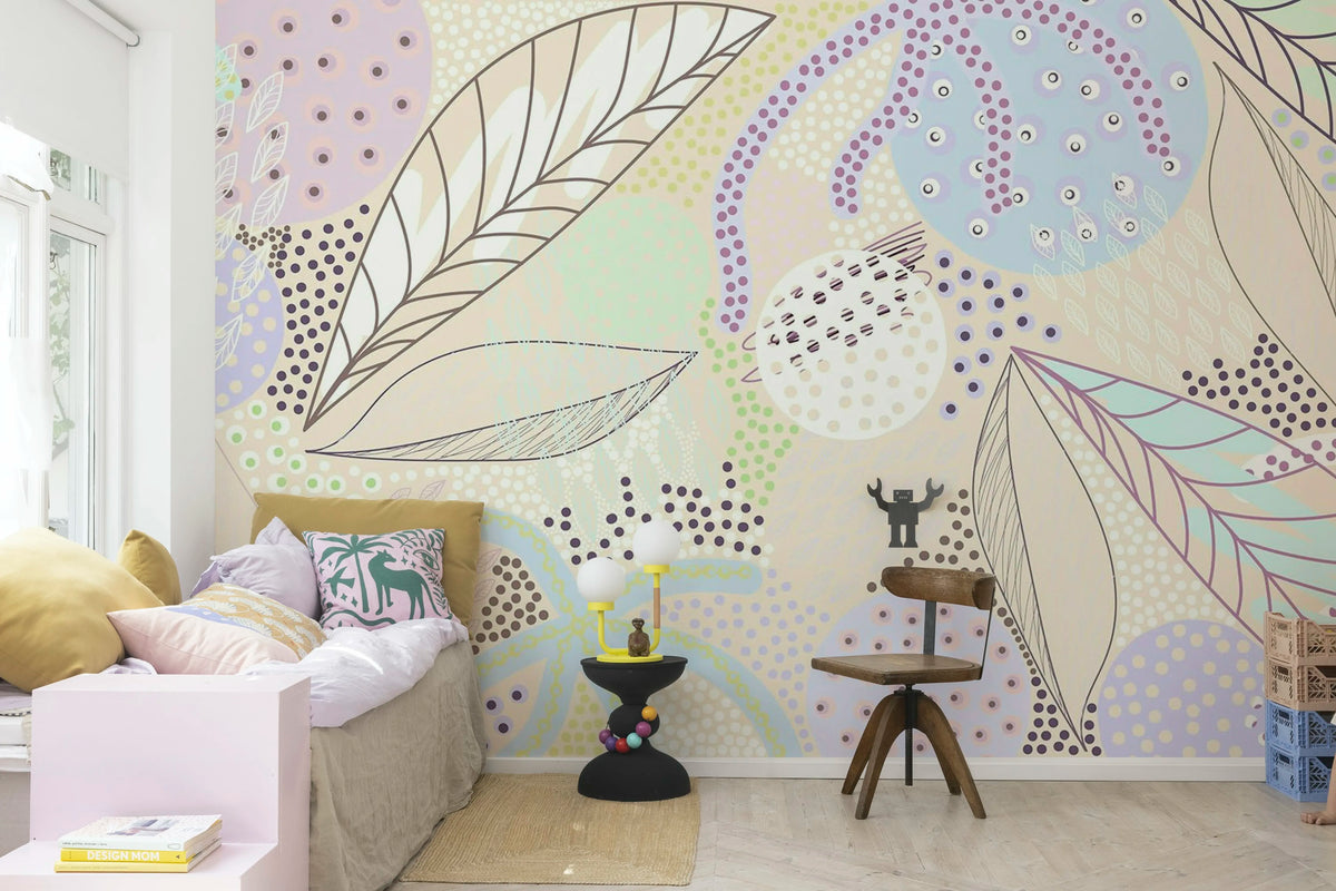 Artsy Leafs, Lilac Mural Wallpaper - room preview 03