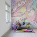 Artsy Leafs, Pink Mural Wallpaper - room preview 03
