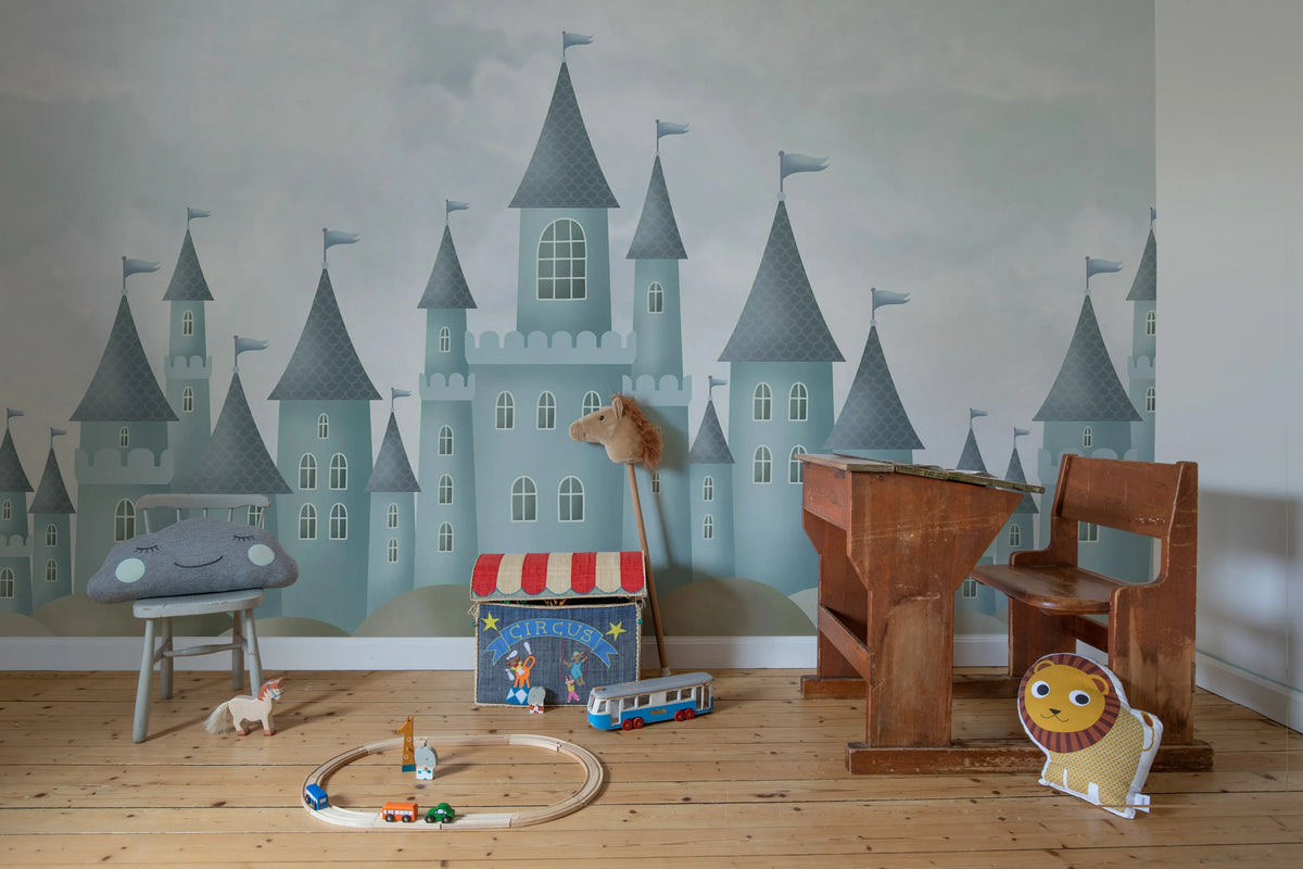Castle Village, Blue Mural Wallpaper - room preview 03