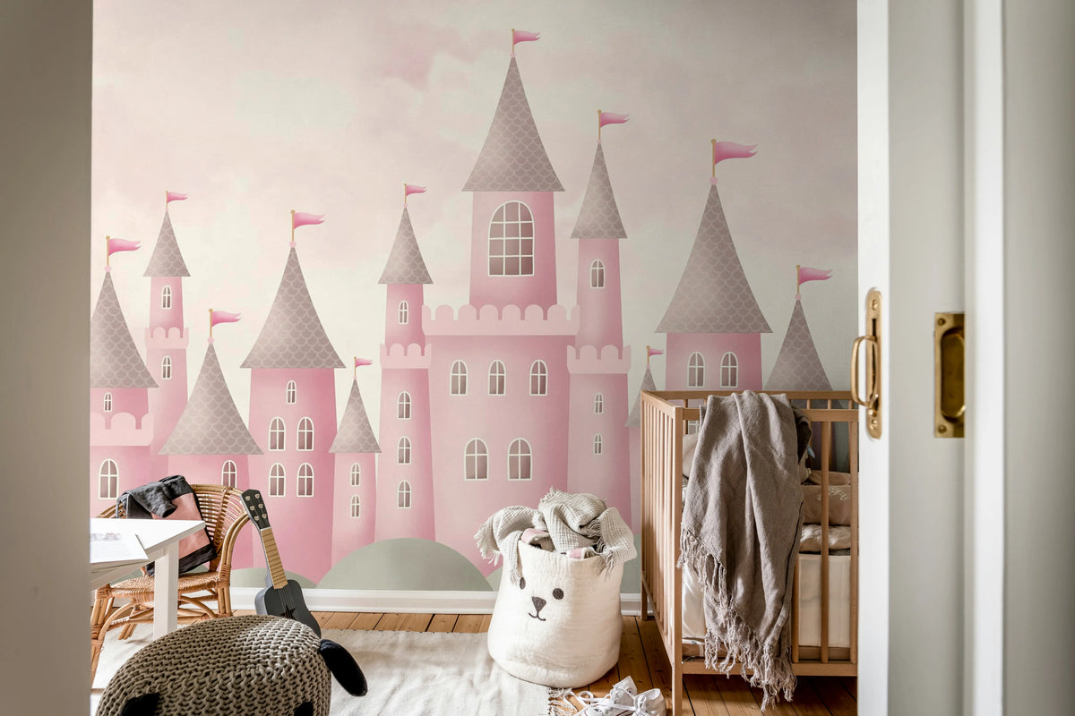 Castle Village, Pink Mural Wallpaper - room preview 03