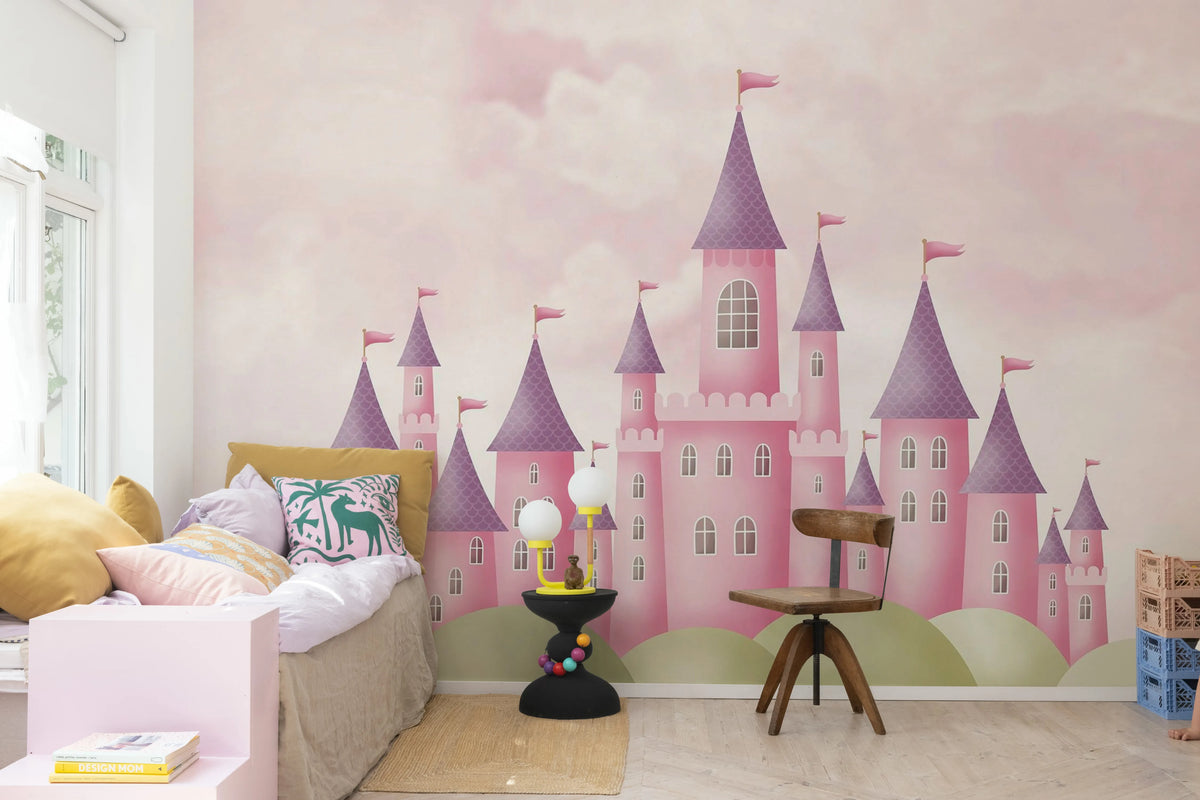 Dreamy Castle, Pink Mural Wallpaper - room preview 03