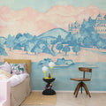 Castle By The Lake, Pink & Blue Mural Wallpaper - room preview 03