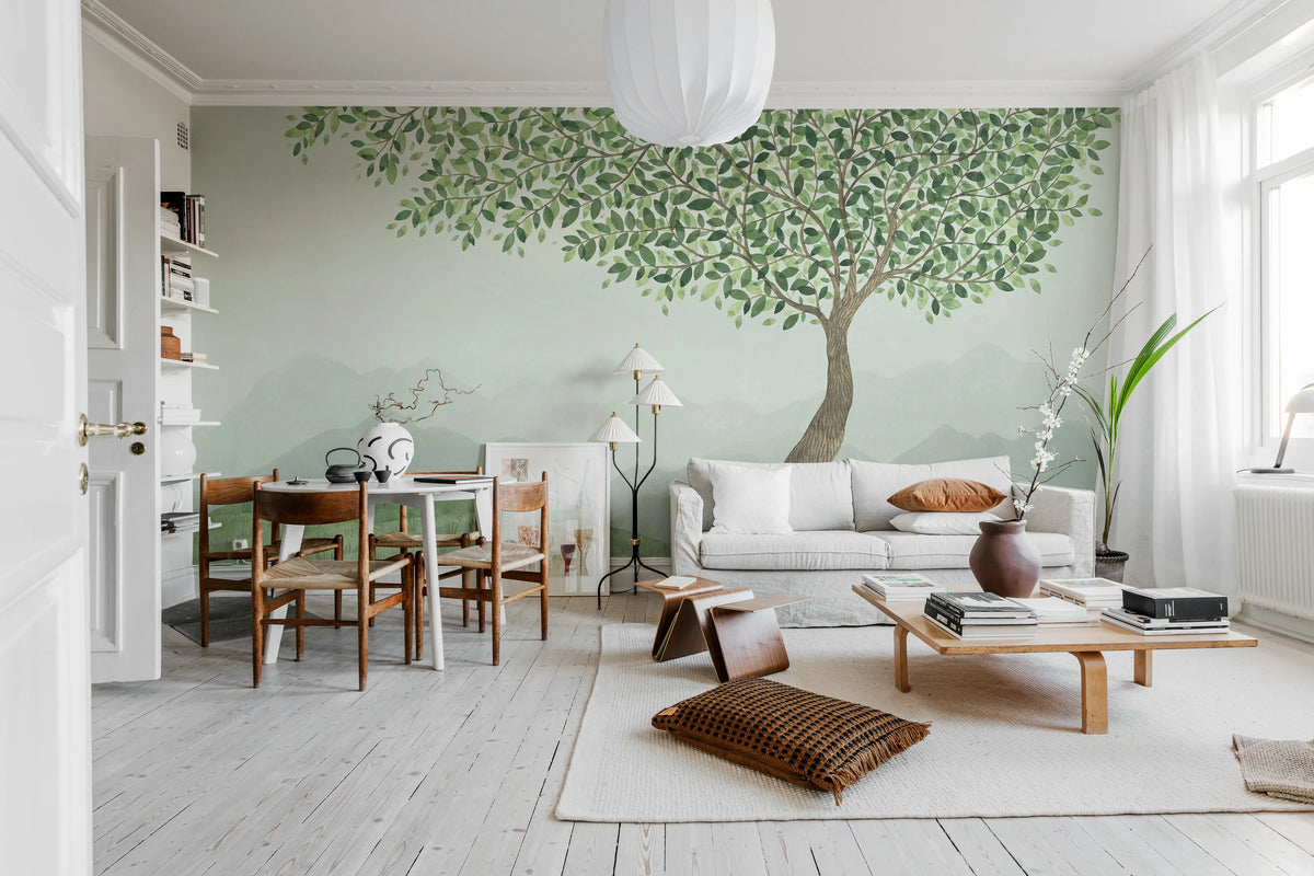 Mountain Tree, Green Mural Wallpaper - room preview 03