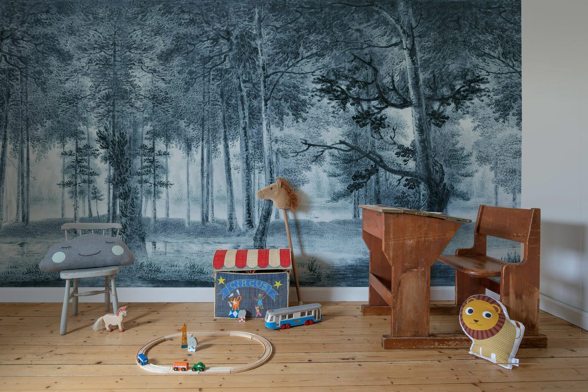Lovers Forest, Vintage Blue Mural Wallpaper - room preview 03