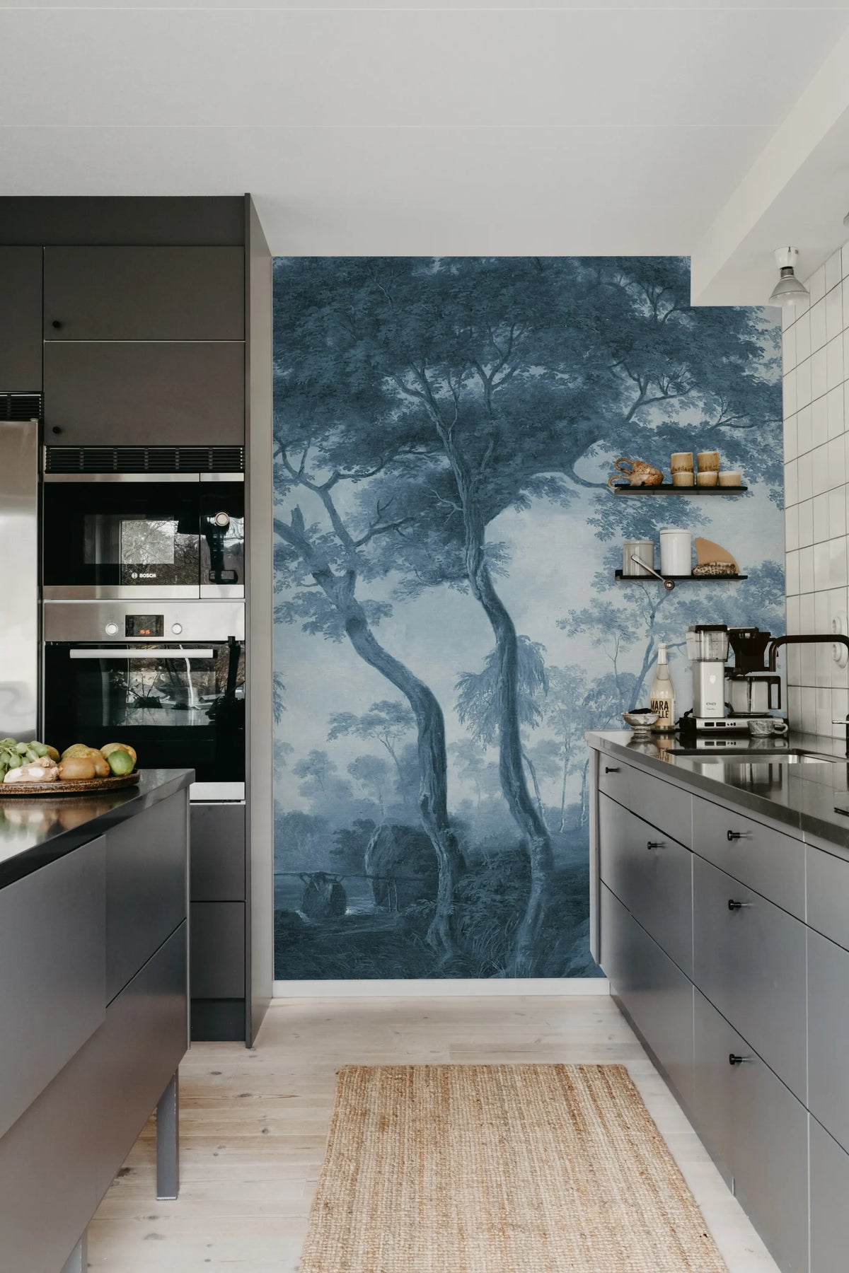 The Green Forest, Vintage Blue Mural Wallpaper - room preview 03