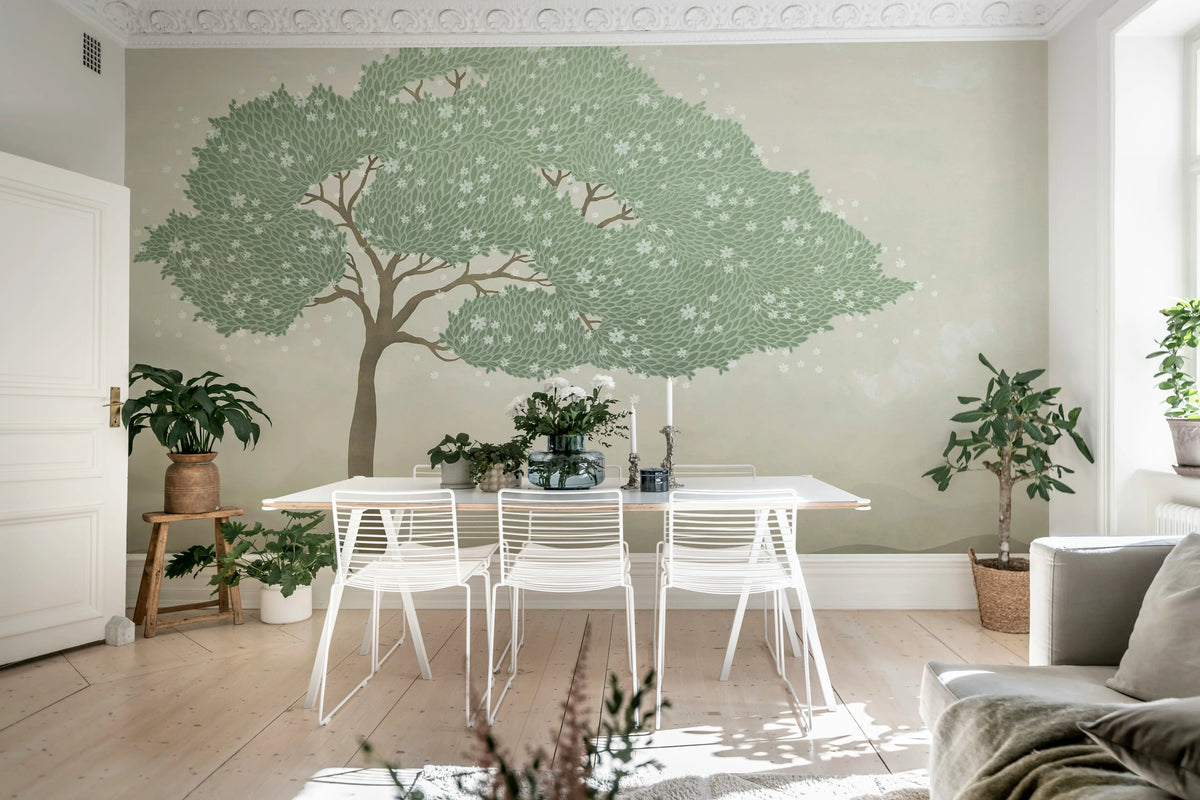 Windy Tree, Light Green Mural Wallpaper - room preview 03