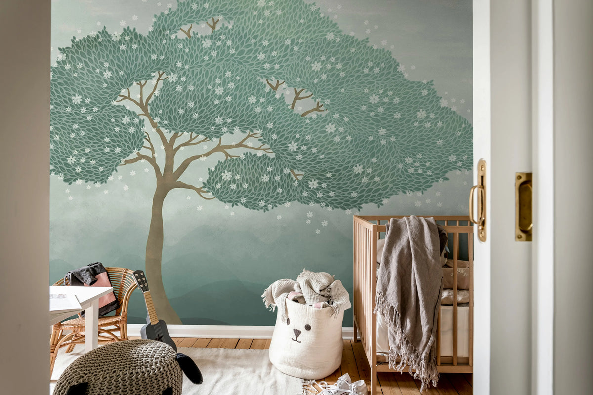 Windy Tree, Blue Mural Wallpaper - room preview 03