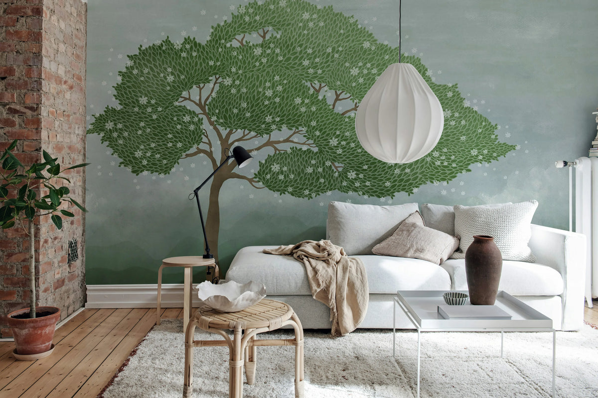 Windy Tree, Green Mural Wallpaper - room preview 03