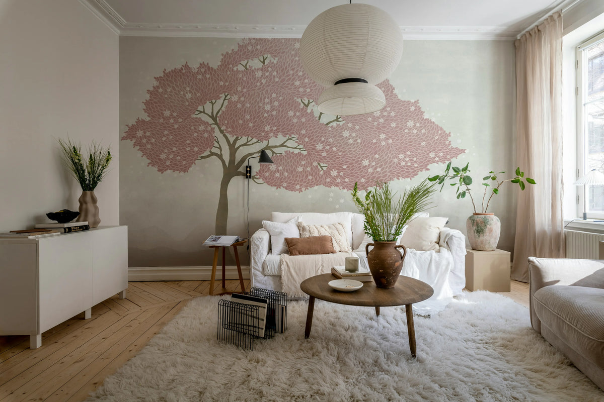 Windy Tree, Pink Mural Wallpaper - room preview 03