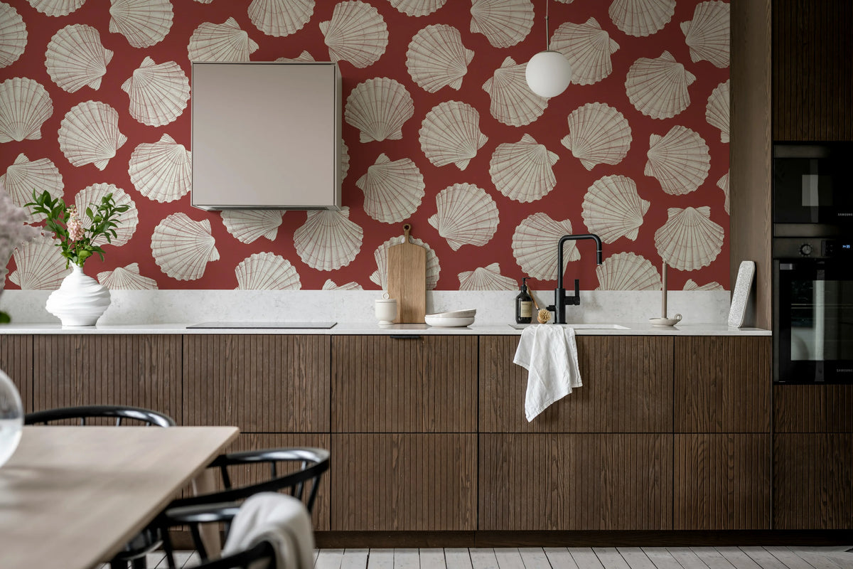 Bold Shell, Red Mural Wallpaper - room preview 03