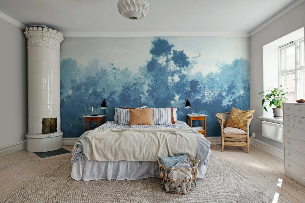 Wood, Blue Mural Wallpaper - room preview 03