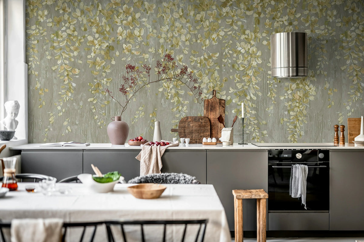 Draped Blossoms, Gold Mural Wallpaper - room preview 03