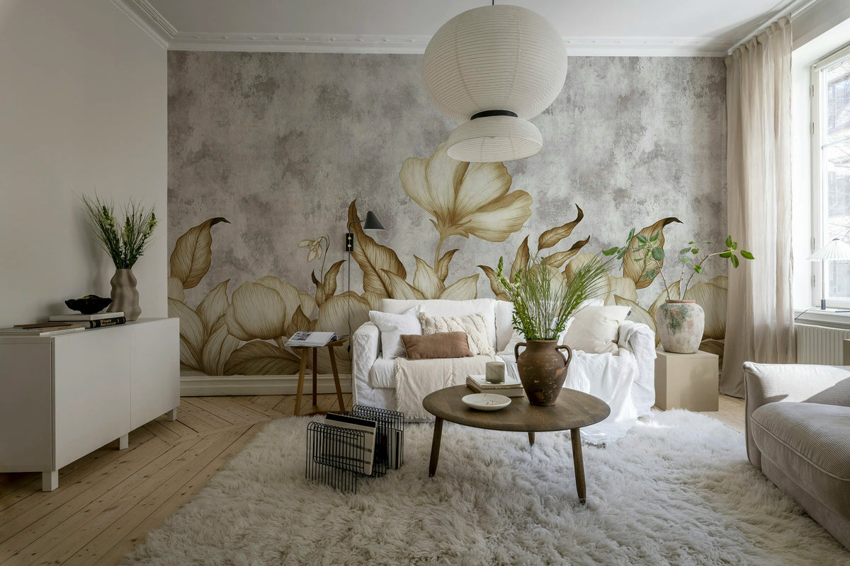 Floral Fantasy, Gray Mural Wallpaper - room preview 03