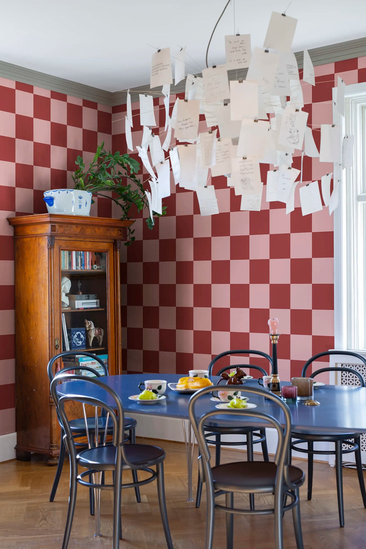 Happy Squares, Raspberry Mural Wallpaper - room preview 03