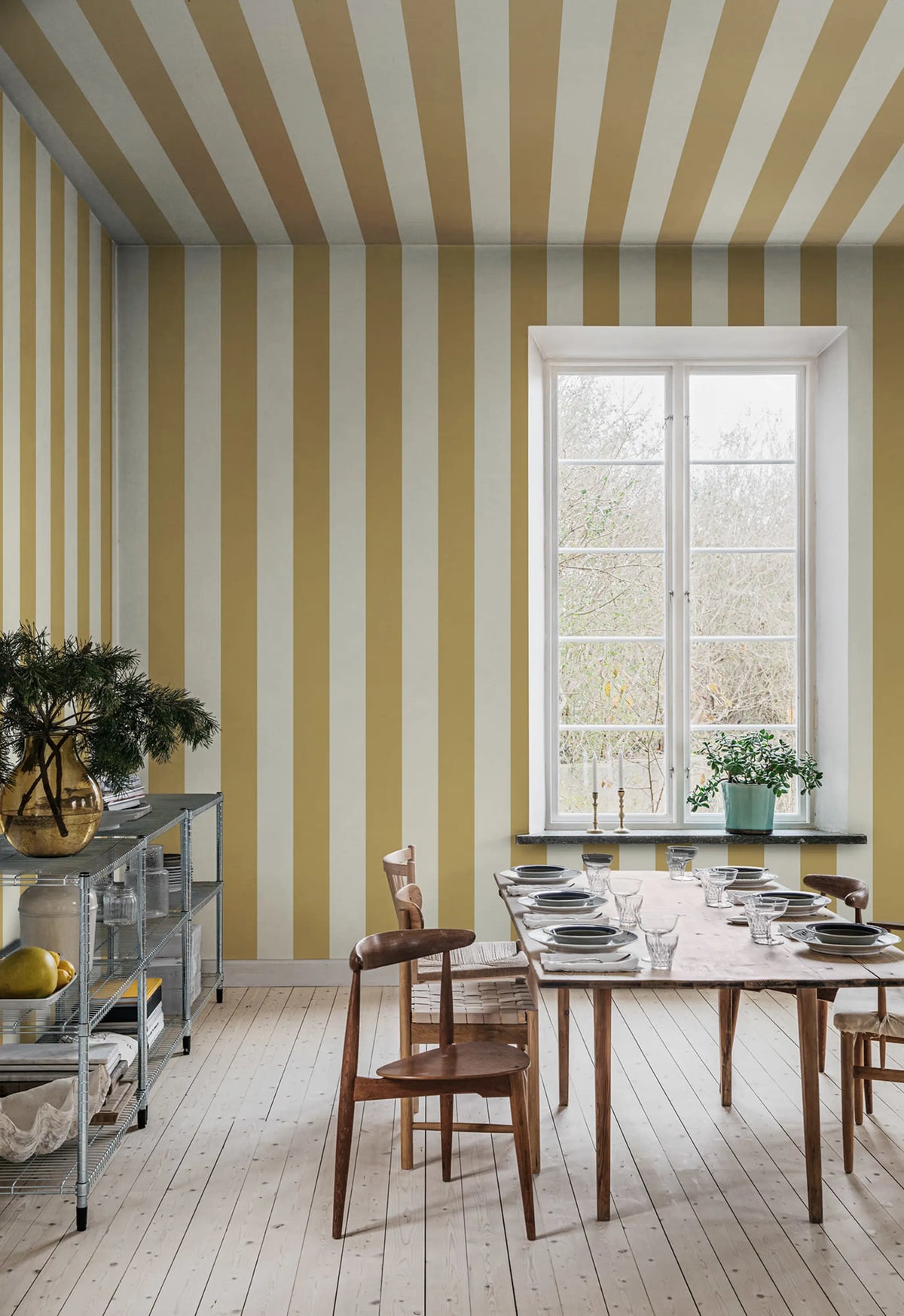 Happy Stripes, Mustard Mural Wallpaper - room preview 03