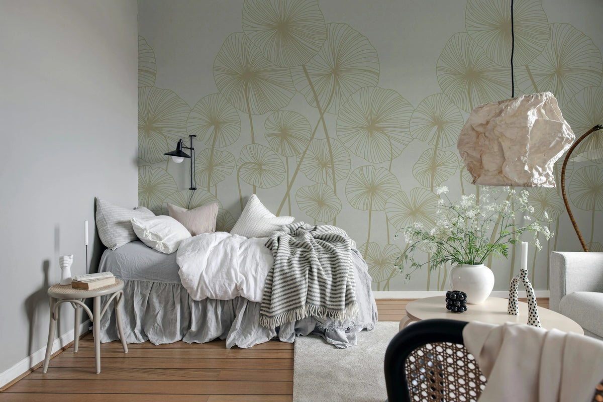 Waterlily Forest, Gray Mural Wallpaper - room preview 03