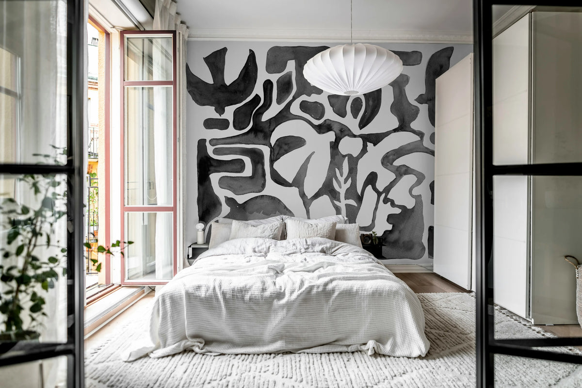 Harmony Forms, Black & White Mural Wallpaper - room preview 03