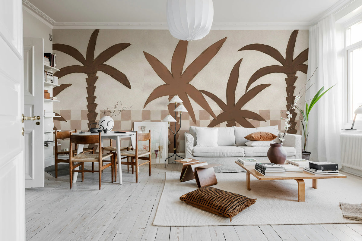 Palm Horizon, Light Brown Mural Wallpaper - room preview 03