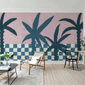 Palm Horizon, Blue & Pink Mural Wallpaper - room preview 03