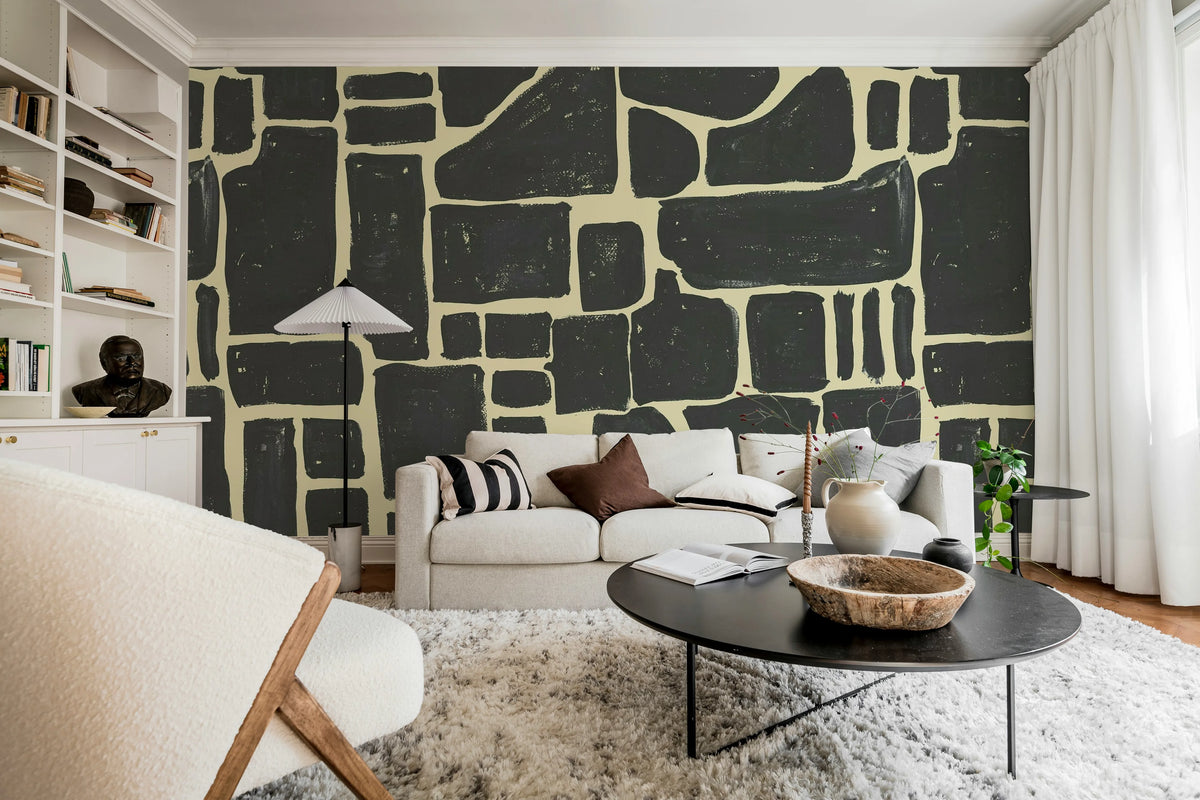 Block Print, Black Mural Wallpaper - room preview 03