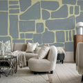 Block Print, Blue & Yellow Mural Wallpaper - room preview 03