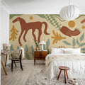 Emmas Horses, Red & Green Mural Wallpaper - room preview 03