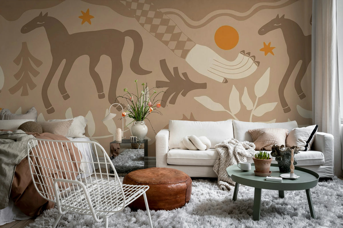 Emmas Horses, Brown Mural Wallpaper - room preview 03