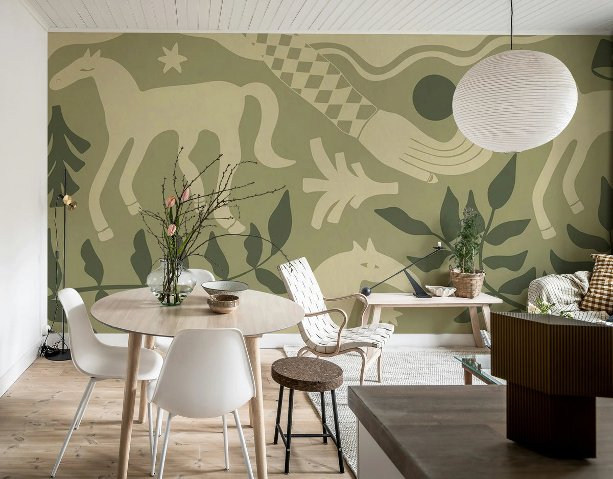 Emmas Horses, Green Mural Wallpaper - room preview 03