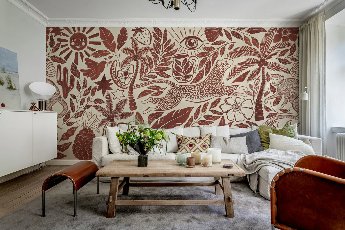 Midnight Tropics, Red Mural Wallpaper - room preview 03