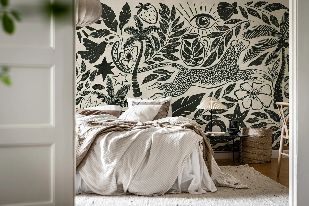 Midnight Tropics, Black & White Mural Wallpaper - room preview 03