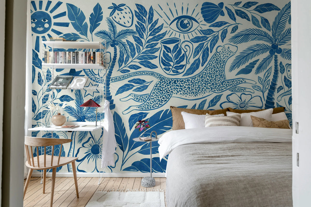 Midnight Tropics, Blue Mural Wallpaper - room preview 03
