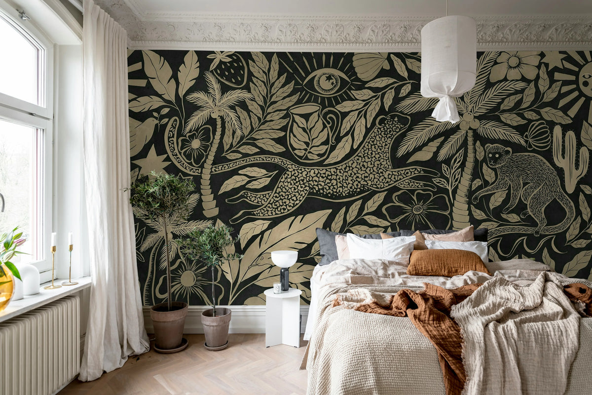 Midnight Tropics, Gold Mural Wallpaper - room preview 03