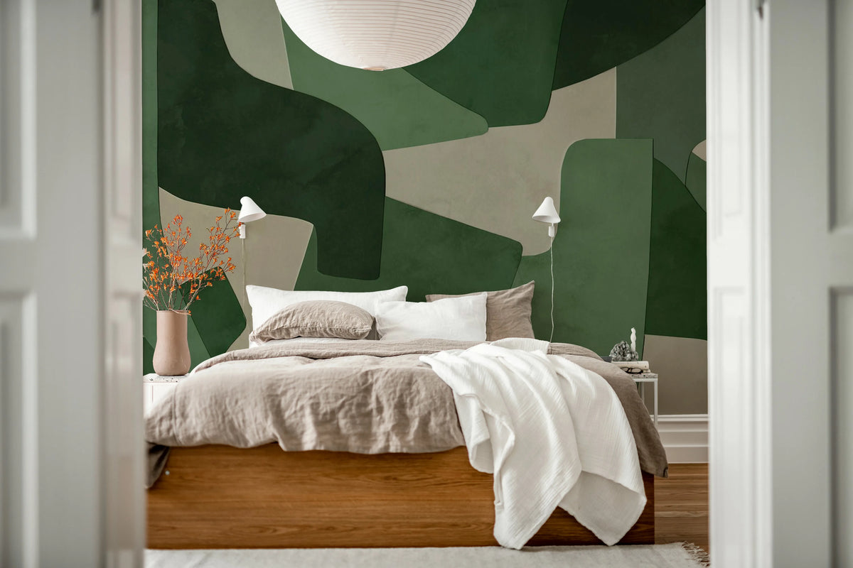 Serene Layers, Green Mural Wallpaper - room preview 03
