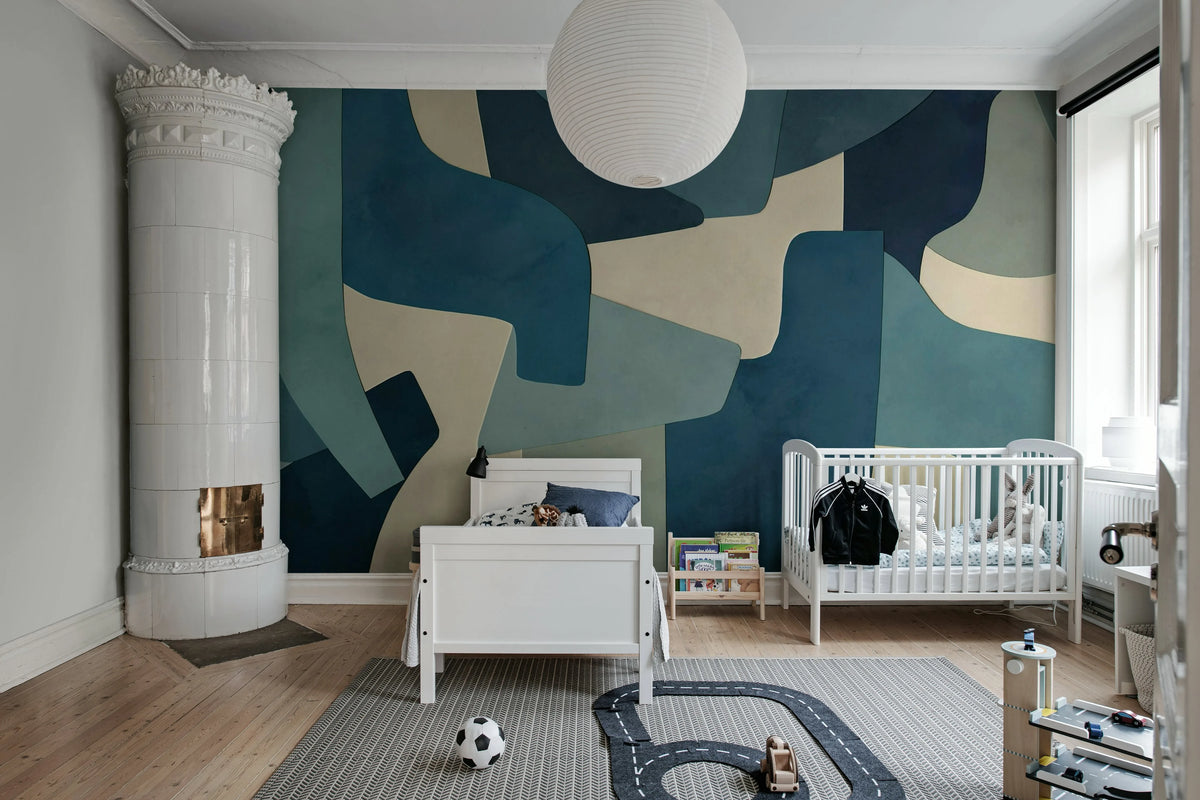Serene Layers, Blue Mural Wallpaper - room preview 03